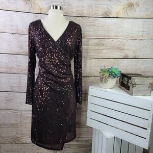 Nanette by Nanette Lepore Sequin Faux‎ Wrap Bronze Brown Dress Size 6